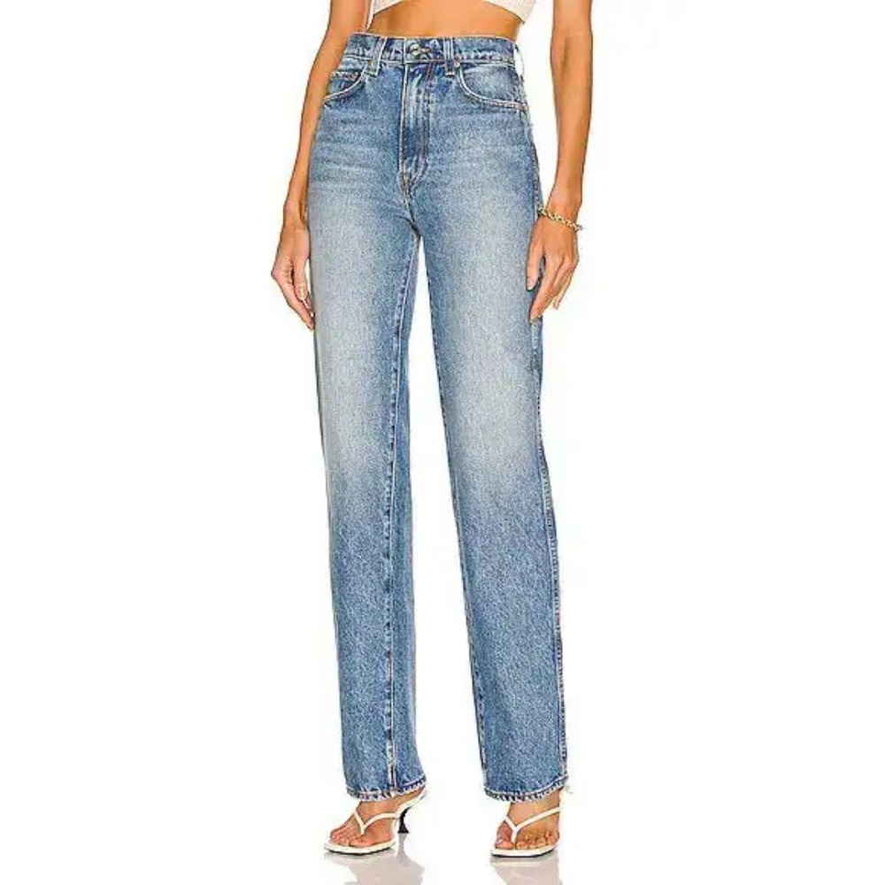 GRLFRND The Sara Jeans Women 28 Blue Super High Rise Slim Straight Distressing